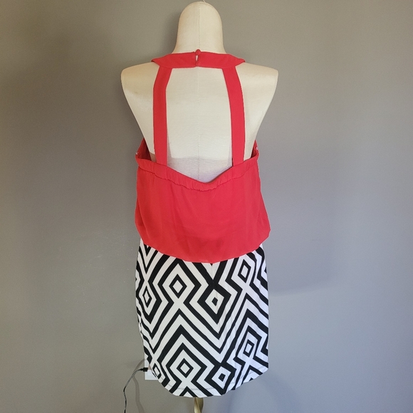 Bisou Bisou Red and B/W Diamond Print Dress - Picture 2 of 4